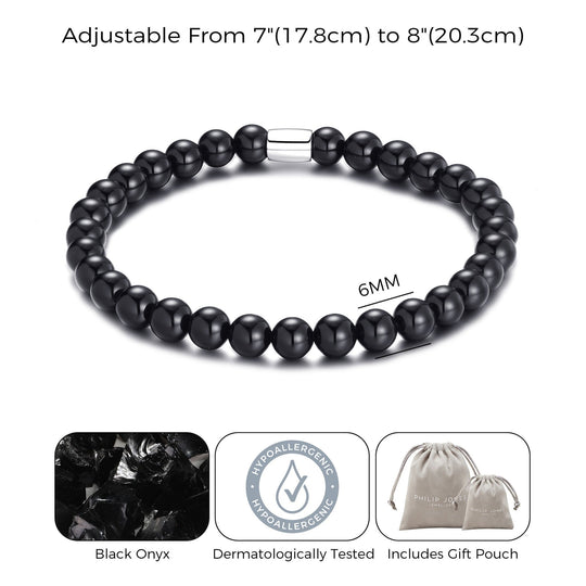 Black Onyx Gemstone Stretch Bracelet for Women - Philip Jones Jewellery