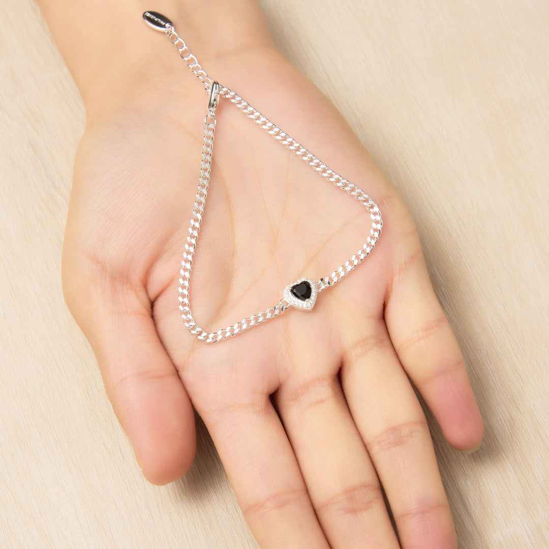 Black Onyx Heart Gemstone Bracelet Created with Zircondia® Crystals - Philip Jones Jewellery