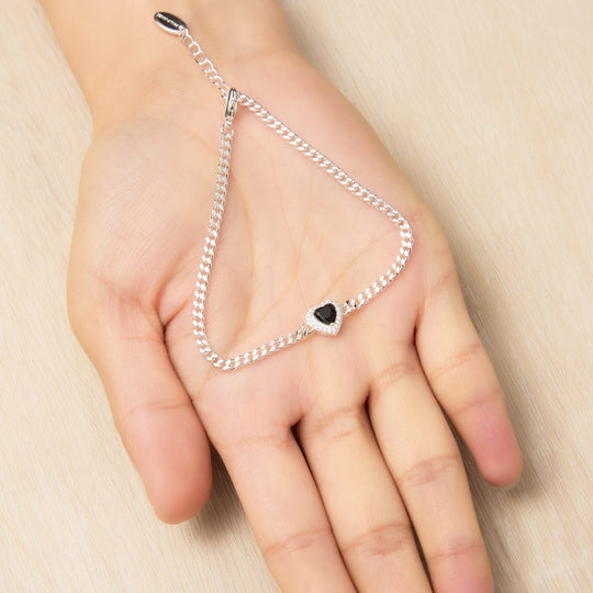 Black Onyx Heart Gemstone Bracelet Created with Zircondia® Crystals - Philip Jones Jewellery