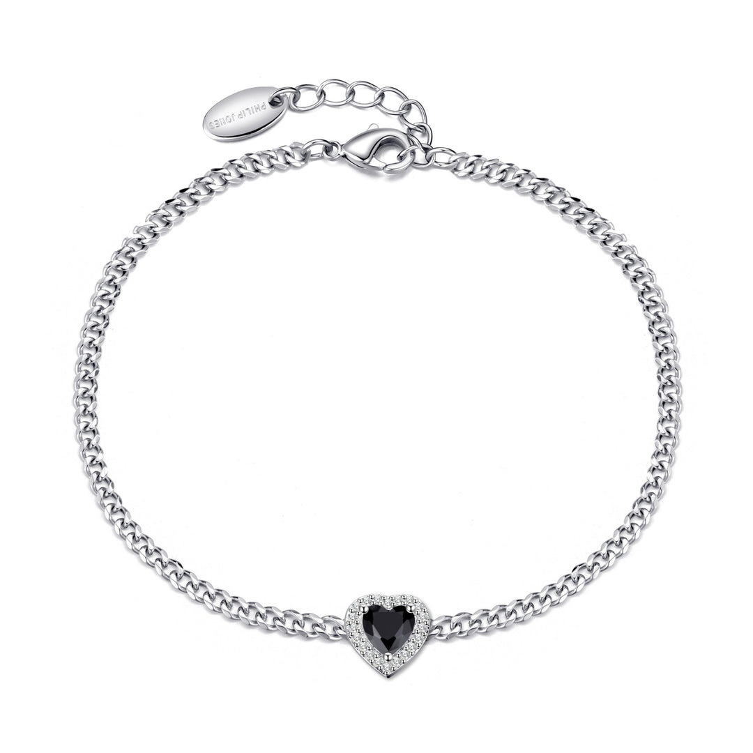 Black Onyx Heart Gemstone Bracelet Created with Zircondia® Crystals - Philip Jones Jewellery