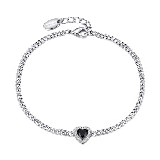 Black Onyx Heart Gemstone Bracelet Created with Zircondia® Crystals - Philip Jones Jewellery
