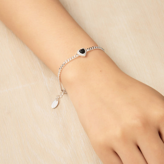 Black Onyx Heart Gemstone Bracelet Created with Zircondia® Crystals - Philip Jones Jewellery