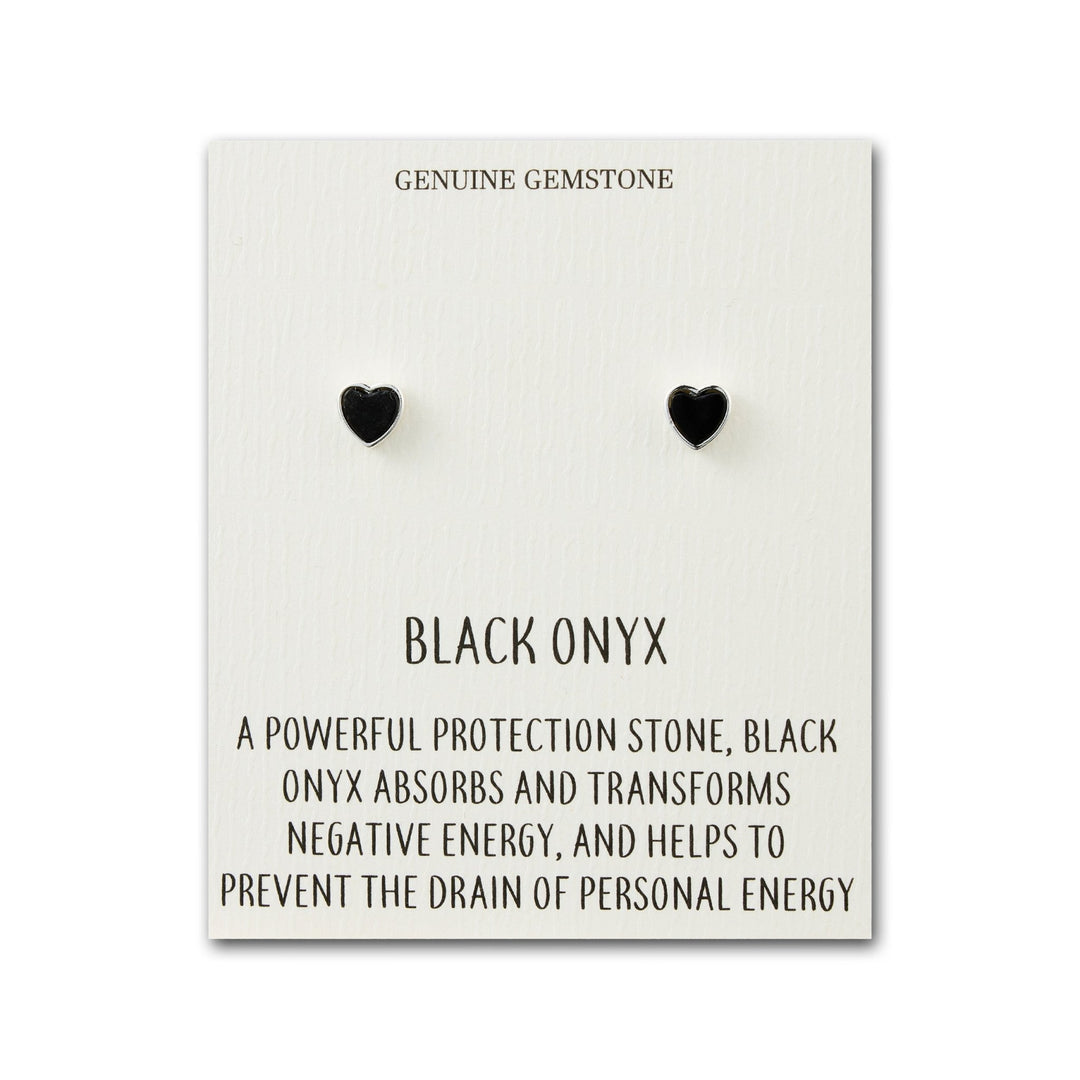 Black Onyx Heart Stud Earrings with Quote Card - Philip Jones Jewellery