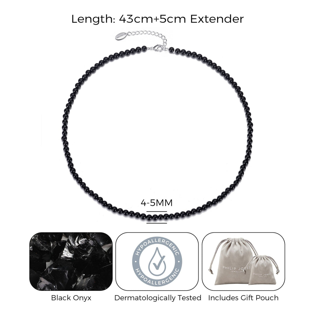 Black Onyx Mini Beaded Gemstone Necklace - Philip Jones Jewellery