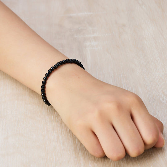 Black Onyx Mini Beaded Gemstone Stretch Bracelet - Philip Jones Jewellery