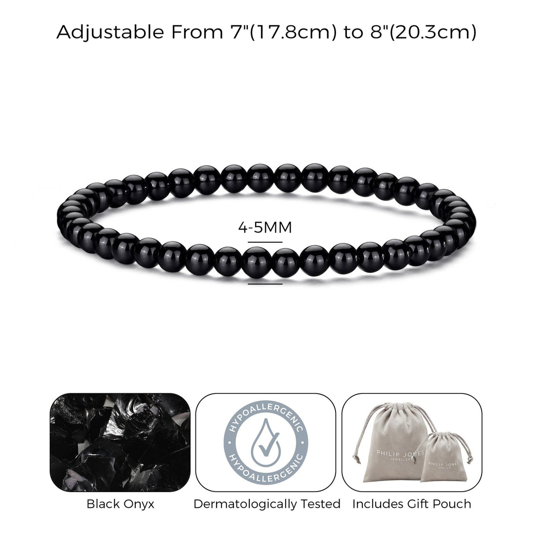 Black Onyx Mini Beaded Gemstone Stretch Bracelet - Philip Jones Jewellery