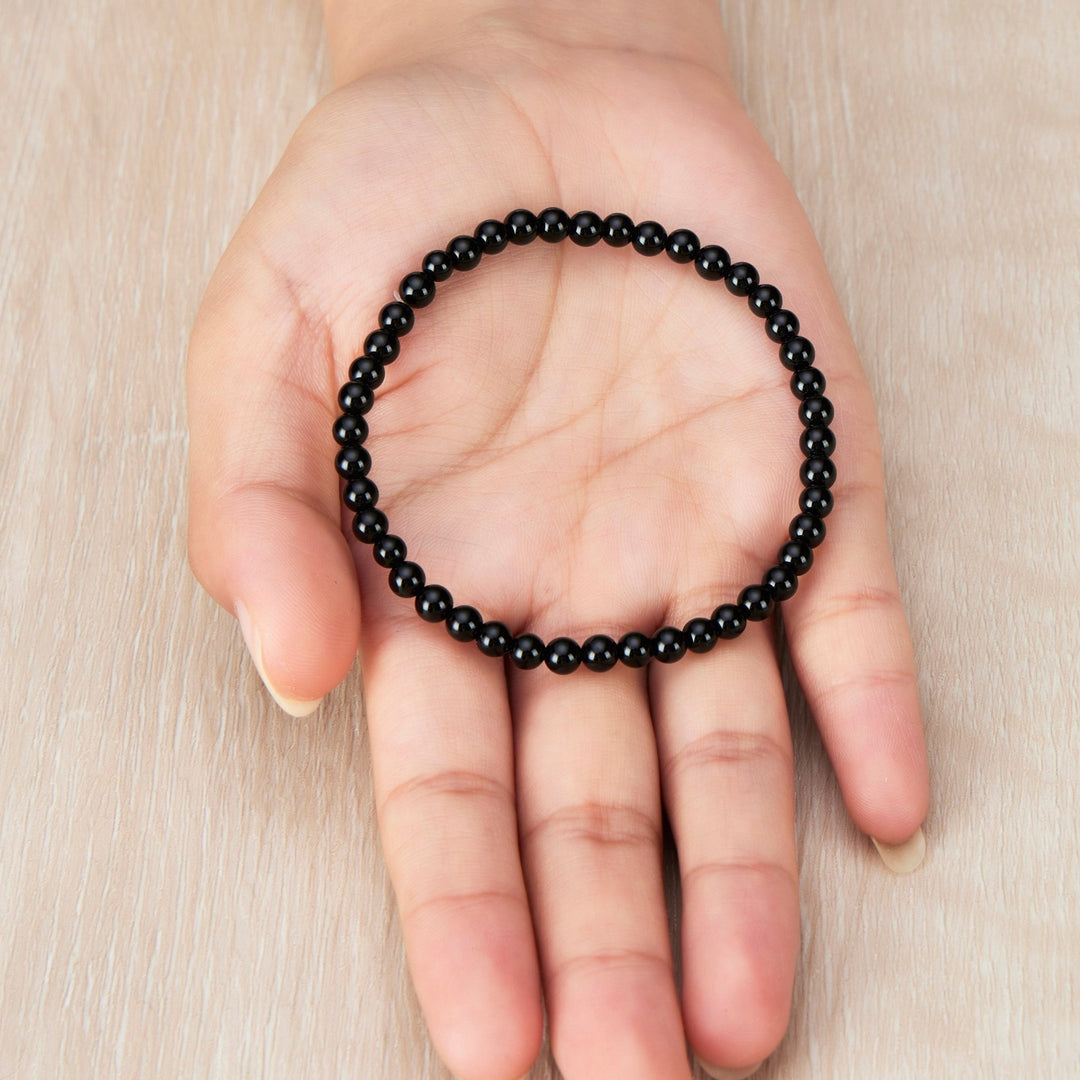 Black Onyx Mini Beaded Gemstone Stretch Bracelet - Philip Jones Jewellery