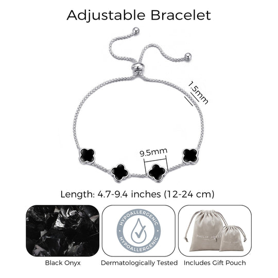 Black Onyx Multi Clover Friendship Bracelet - Philip Jones Jewellery