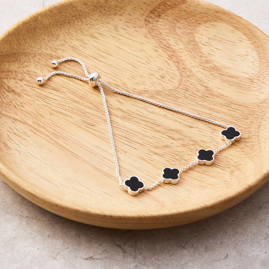 Black Onyx Multi Clover Friendship Bracelet - Philip Jones Jewellery