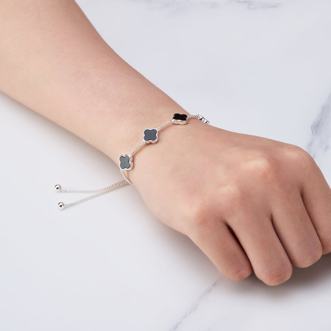 Black Onyx Multi Clover Friendship Bracelet - Philip Jones Jewellery