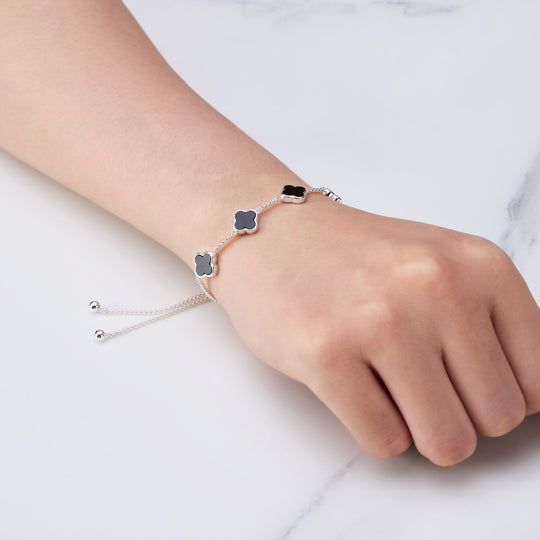 Black Onyx Multi Clover Friendship Bracelet - Philip Jones Jewellery