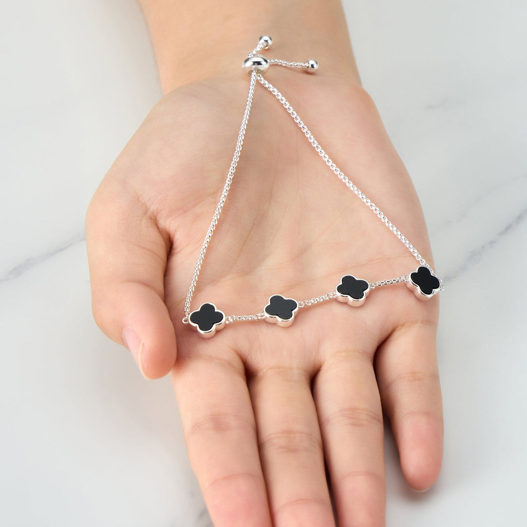 Black Onyx Multi Clover Friendship Bracelet - Philip Jones Jewellery