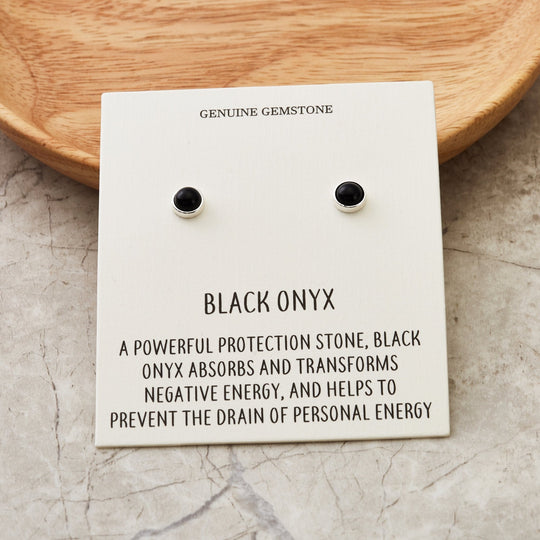 Black Onyx Stud Earrings with Quote Card - Philip Jones Jewellery