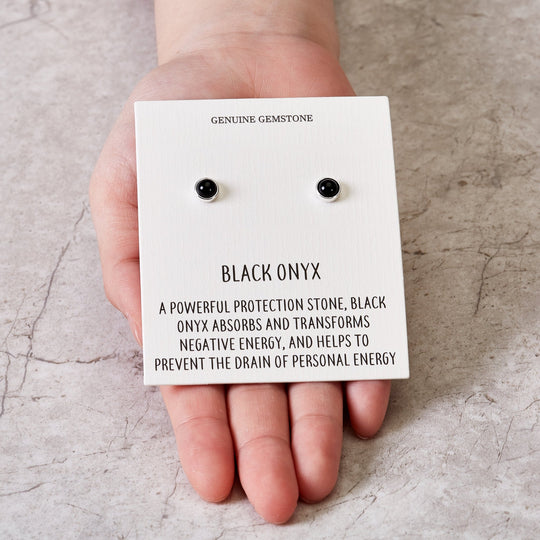 Black Onyx Stud Earrings with Quote Card - Philip Jones Jewellery
