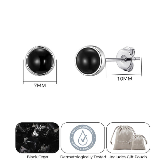 Black Onyx Stud Earrings with Quote Card - Philip Jones Jewellery