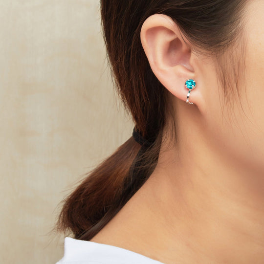 Blue Crystal Clip On Earrings Created with Zircondia® Crystals - Philip Jones Jewellery