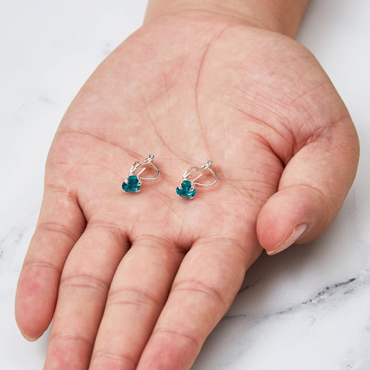 Blue Crystal Clip On Earrings Created with Zircondia® Crystals - Philip Jones Jewellery