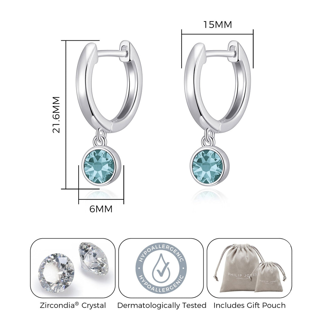Blue Crystal Hoop Earrings Created with Zircondia® Crystals - Philip Jones Jewellery