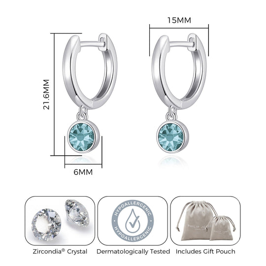 Blue Crystal Hoop Earrings Created with Zircondia® Crystals - Philip Jones Jewellery