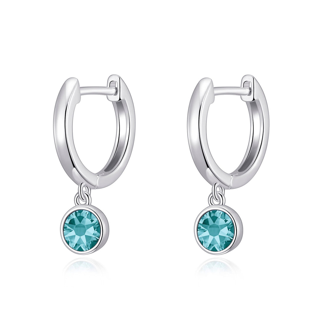 Blue Crystal Hoop Earrings Created with Zircondia® Crystals - Philip Jones Jewellery