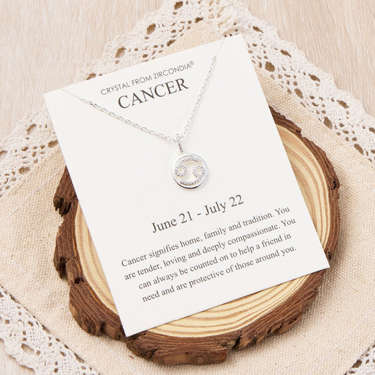 Cancer Star Sign Zodiac Necklace and Quote Card with Zircondia® Crystals - Philip Jones Jewellery