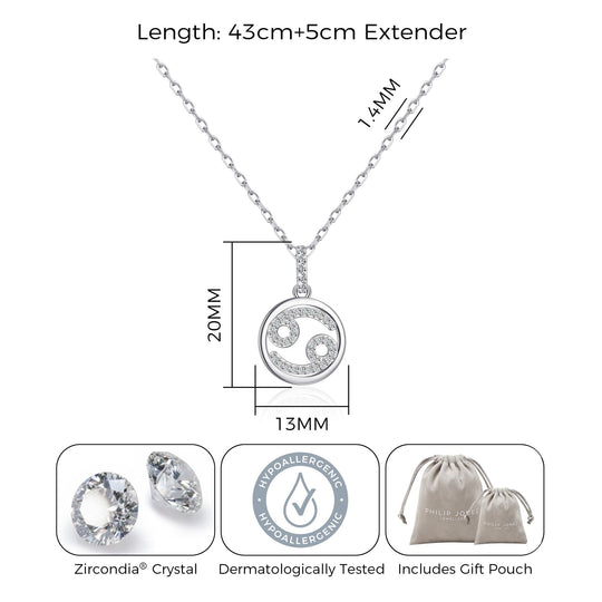 Cancer Star Sign Zodiac Necklace with Zircondia® Crystals - Philip Jones Jewellery