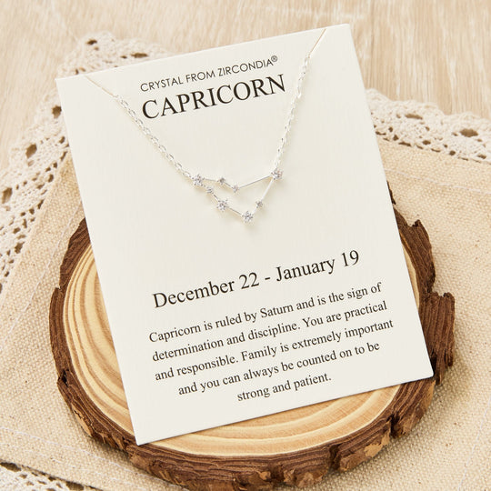 Capricorn Star Sign Zodiac Constellation Necklace and Quote Card with Zircondia® Crystals - Philip Jones Jewellery