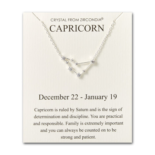Capricorn Star Sign Zodiac Constellation Necklace and Quote Card with Zircondia® Crystals - Philip Jones Jewellery