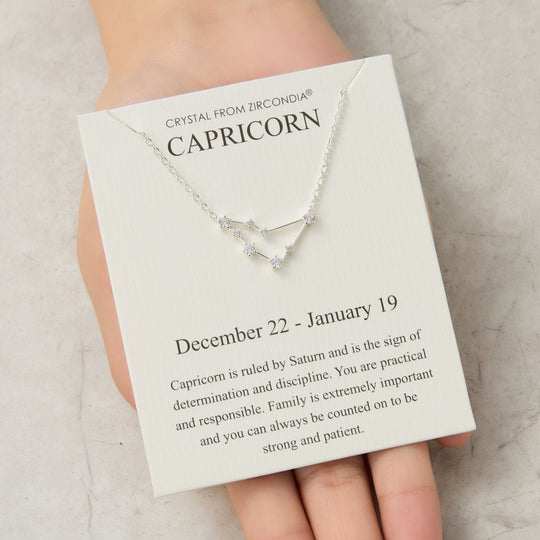 Capricorn Star Sign Zodiac Constellation Necklace and Quote Card with Zircondia® Crystals - Philip Jones Jewellery