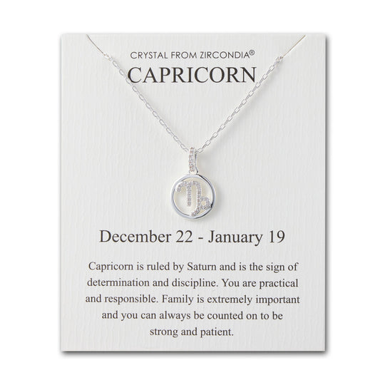 Capricorn Star Sign Zodiac Necklace and Quote Card with Zircondia® Crystals - Philip Jones Jewellery