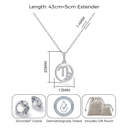 Capricorn Star Sign Zodiac Necklace with Zircondia® Crystals - Philip Jones Jewellery