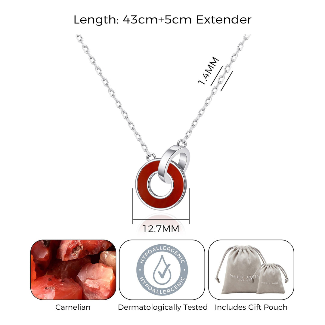 Carnelian Gemstone Circle Link Necklace - Philip Jones Jewellery