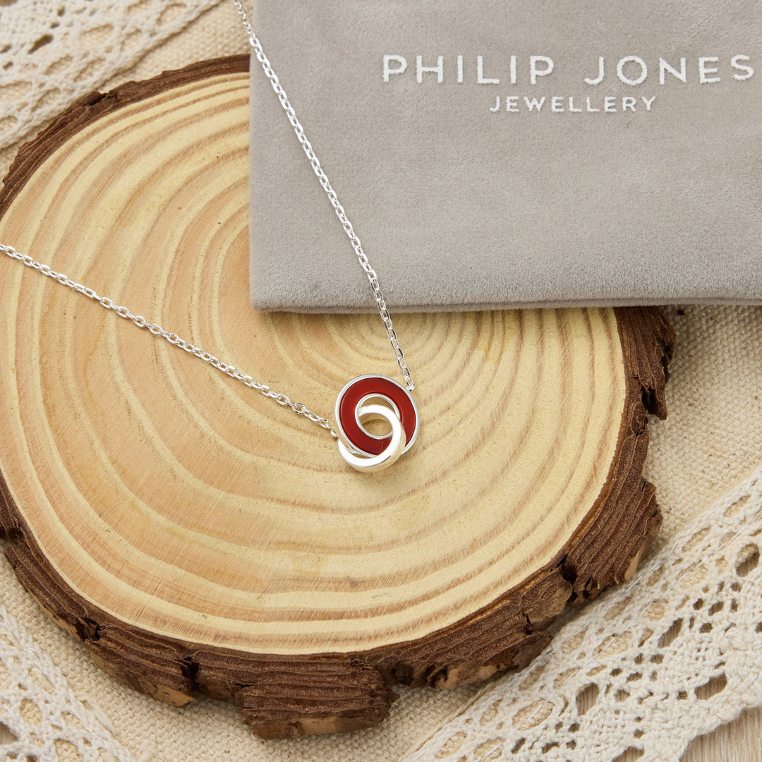 Carnelian Gemstone Circle Link Necklace - Philip Jones Jewellery