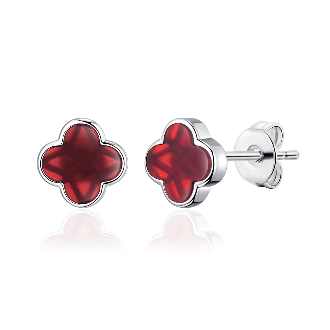 Carnelian Gemstone Clover Earrings - Philip Jones Jewellery