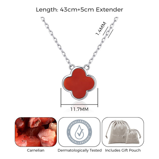 Carnelian Gemstone Clover Necklace - Philip Jones Jewellery