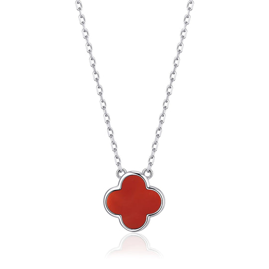 Carnelian Gemstone Clover Necklace - Philip Jones Jewellery