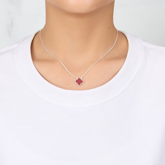 Carnelian Gemstone Clover Necklace - Philip Jones Jewellery