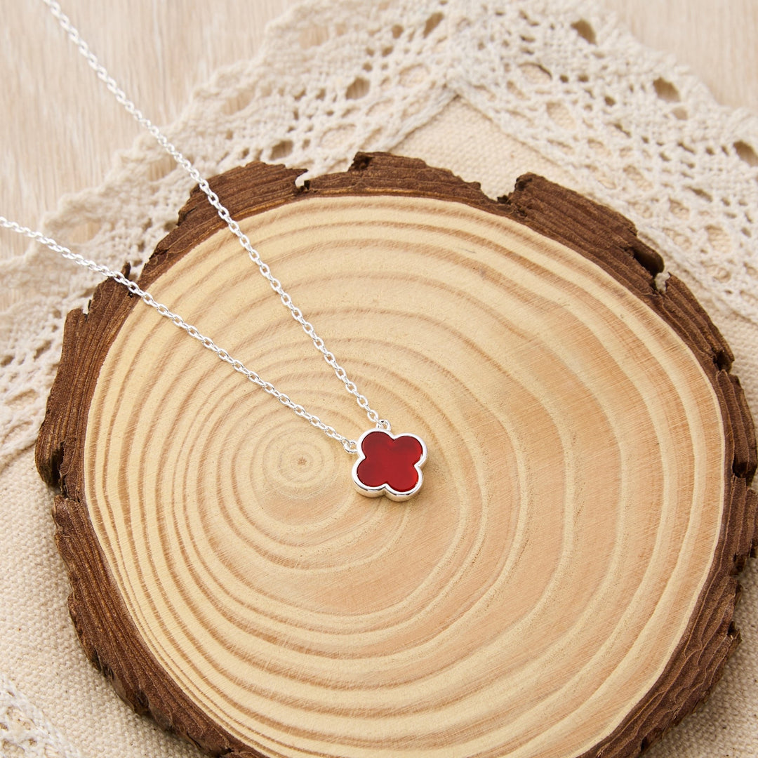 Carnelian Gemstone Clover Necklace - Philip Jones Jewellery