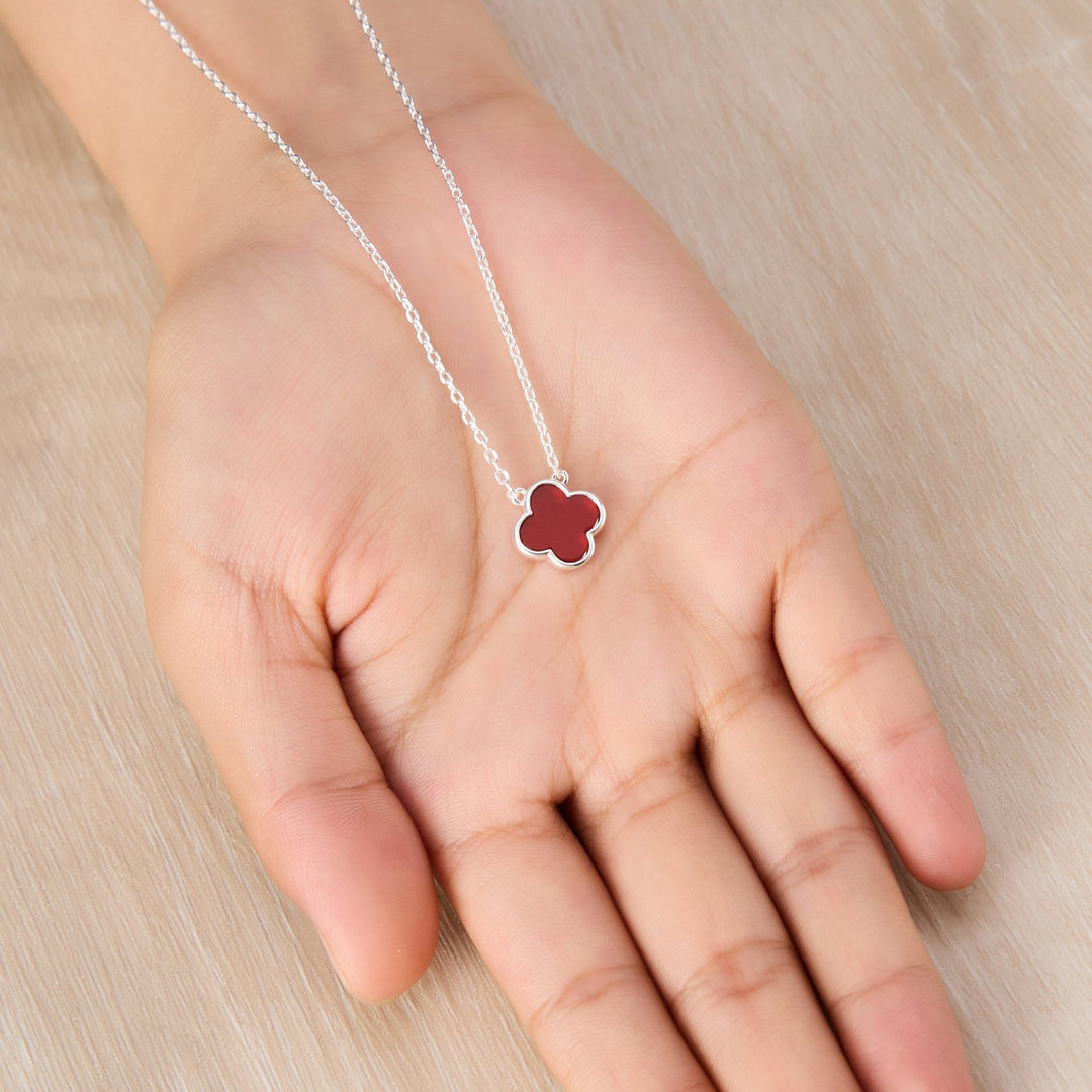 Carnelian Gemstone Clover Necklace - Philip Jones Jewellery