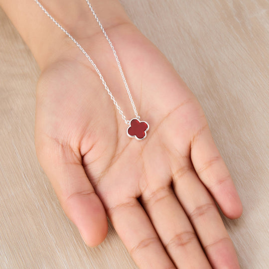 Carnelian Gemstone Clover Necklace - Philip Jones Jewellery