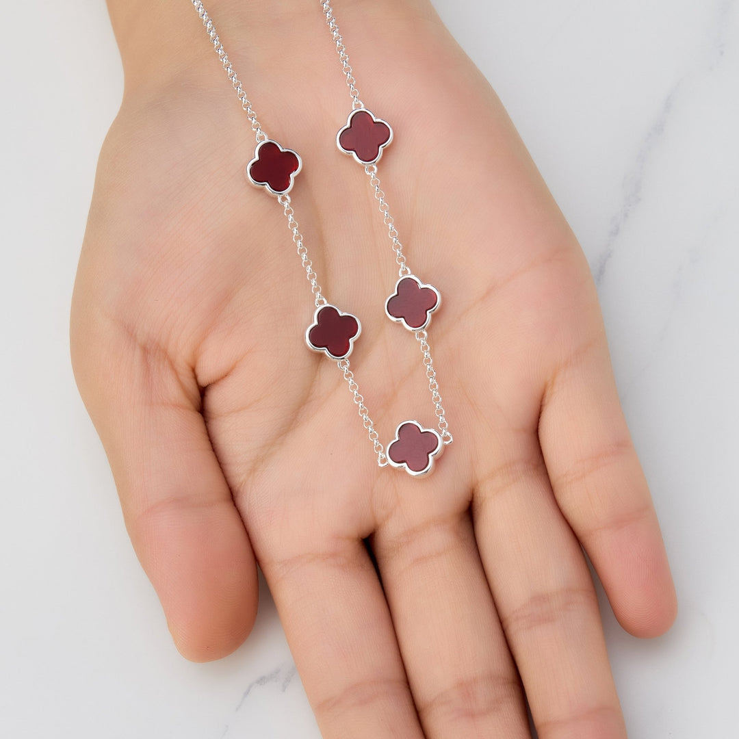 Carnelian Gemstone Multi Clover Necklace - Philip Jones Jewellery