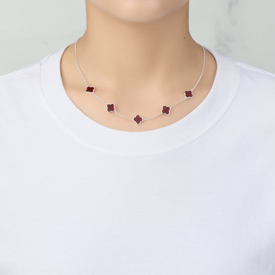 Carnelian Gemstone Multi Clover Necklace - Philip Jones Jewellery