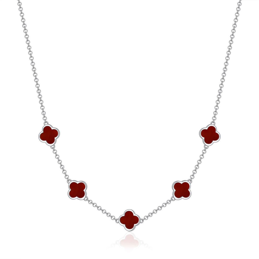 Carnelian Gemstone Multi Clover Necklace - Philip Jones Jewellery