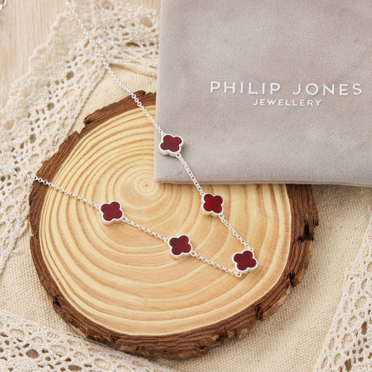 Carnelian Gemstone Multi Clover Necklace - Philip Jones Jewellery