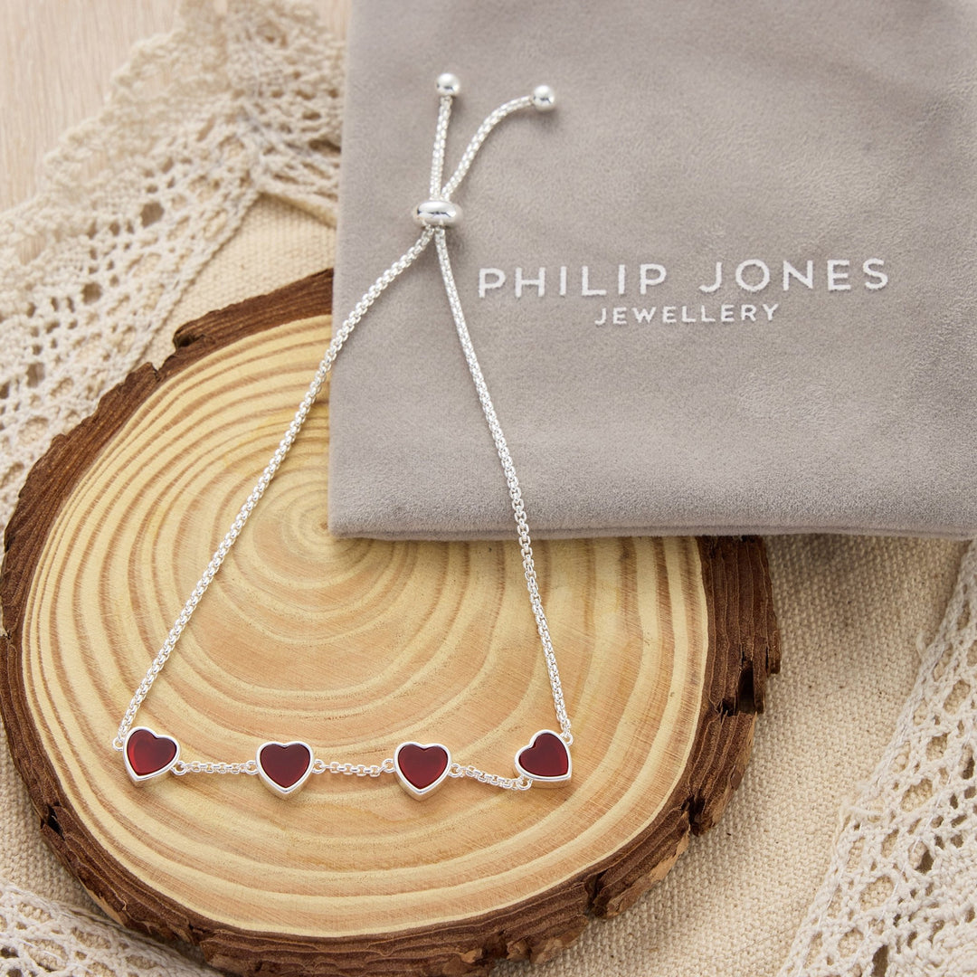 Carnelian Gemstone Multi Heart Friendship Bracelet - Philip Jones Jewellery