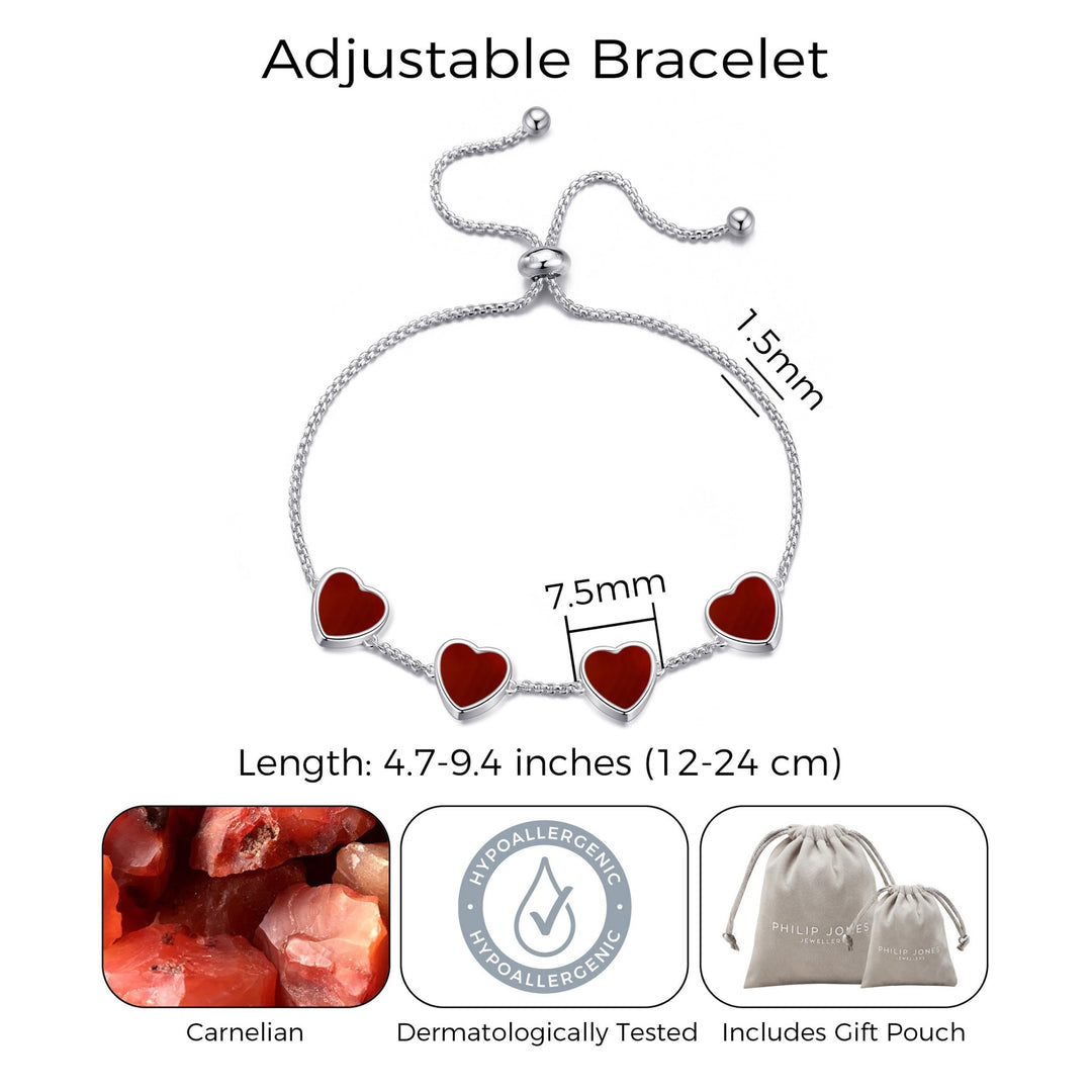 Carnelian Gemstone Multi Heart Friendship Bracelet - Philip Jones Jewellery
