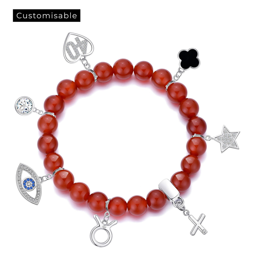 Carnelian Gemstone Stretch Bracelet with Choice of Charms - Philip Jones Jewellery