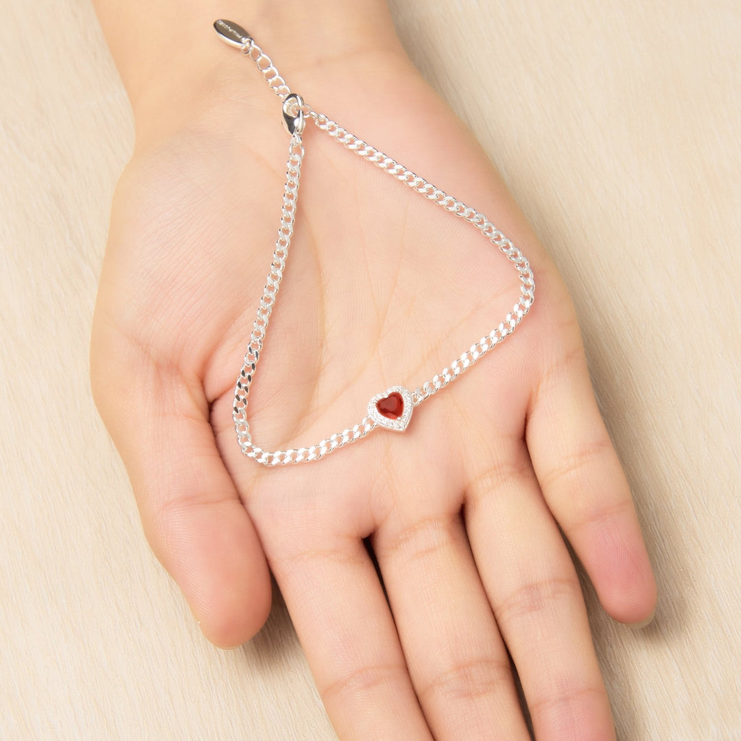 Carnelian Heart Gemstone Bracelet Created with Zircondia® Crystals - Philip Jones Jewellery