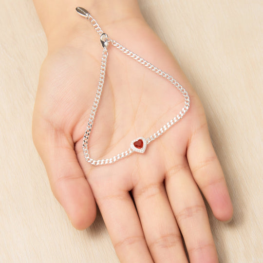 Carnelian Heart Gemstone Bracelet Created with Zircondia® Crystals - Philip Jones Jewellery