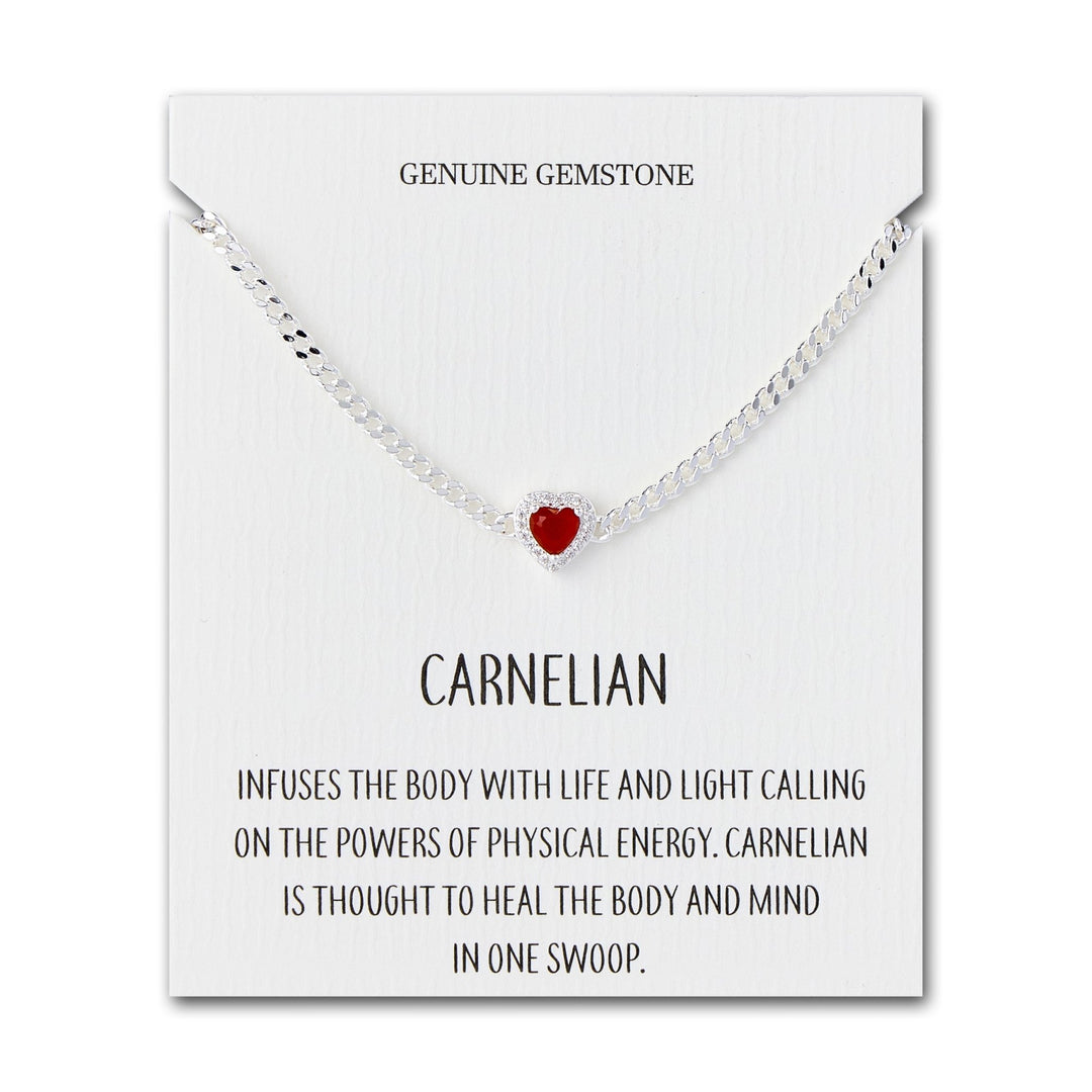Carnelian Heart Gemstone Bracelet with Quote Card Created with Zircondia® Crystals - Philip Jones Jewellery